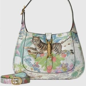 Authenticated Gucci Yuko Higuchi Small Calfskin Floral Print Jackie 1961 White